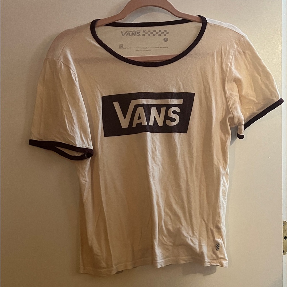 Vans Off-White and Maroon Logo Tee